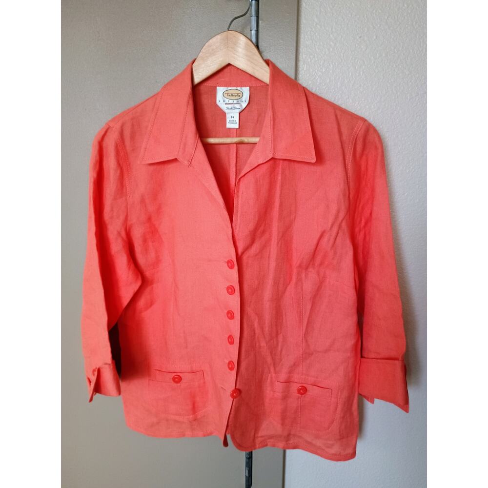 Talbots 100% Irish Linen blazer coral, peach, salmon beachy coastal Granny 14p